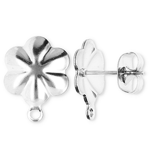 Zubeh&ouml;r aus Stainless Steel - Rostfreiem Stahl Ohrringe / Ohrstecker Flower with Loop Silver