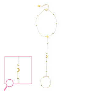 Stainless Steel - Rostfrei Stahl Handketten Moon and Star Gold-crystal
