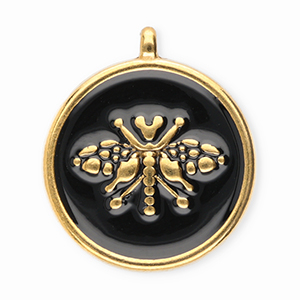 Anh&auml;nger aus Stainless Steel - Rostfreiem Stahl Round with Bee Gold-black