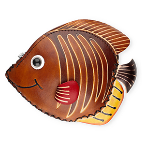 Lederen Geldb&ouml;rse Fish Brown-sand beige-black-white