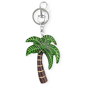 Lederen-Schl&uuml;sselanh&auml;nger Palmtree Dark brown-green-sand beige