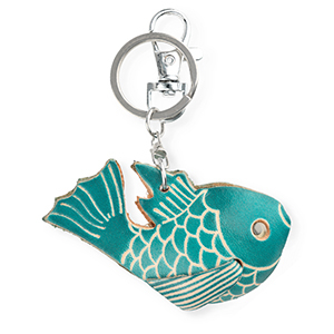 Lederen-Schl&uuml;sselanh&auml;nger Fish Dark cyan blue-sand beige