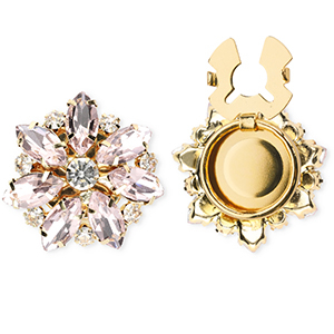 TQ Metall Brass Knopfabdeckung Flower Gold-light pink-crystal