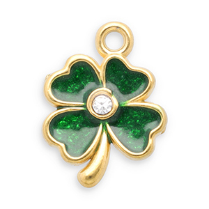Anh&auml;nger aus Stainless Steel - Rostfreiem Stahl Clover Gold-dark green