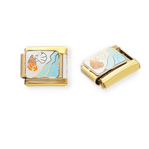 Stainless Steel - Rostfrei Stahl Italian Charm Element Sealife Gold-white-light blue