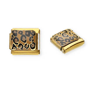 Stainless Steel - Rostfrei Stahl Italian Charm Element Leopard Print Gold-light brown-black