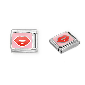 Stainless Steel - Rostfrei Stahl Italian Charm Element Kiss Silver-pink-red