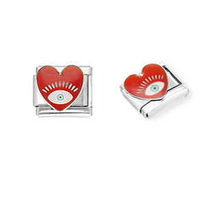 Stainless Steel - Rostfrei Stahl Italian Charm Element Heart with Eye of Providence Silver-dark red-white