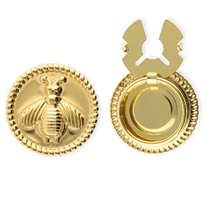 Stainless Steel - Rostfrei Stahl Knopfabdeckung Round with Bee Gold