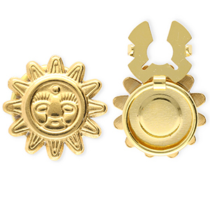 Stainless Steel - Rostfrei Stahl Knopfabdeckung Sun with face Gold