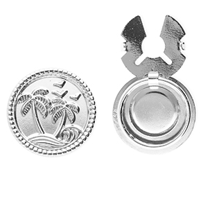 Stainless Steel - Rostfrei Stahl Knopfabdeckung Round with Palmtree Silver
