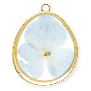 Getrocknete Blumen Anh&auml;nger Egg-Shaped Gold-light blue
