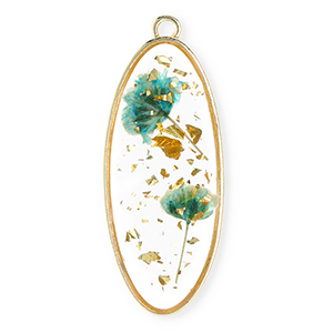 Getrocknete Blumen Anh&auml;nger Oblong Oval Gold-eden green