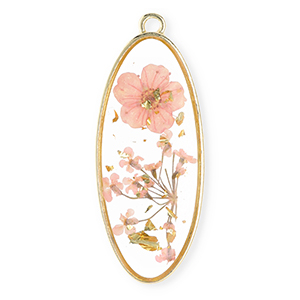 Getrocknete Blumen Anh&auml;nger Oblong Oval Gold-light pink