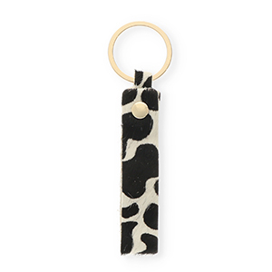 Lederen-Schl&uuml;sselanh&auml;nger with Cow Print White-black-gold