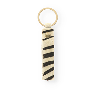 Lederen-Schl&uuml;sselanh&auml;nger with Zebra Print White-black-gold