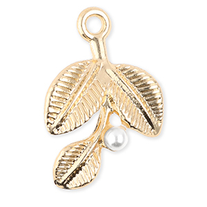 Anh&auml;nger Metall Leaves with Pearl Gold-white