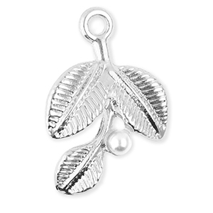 Anh&auml;nger Metall Leaves with Pearl Silver-white