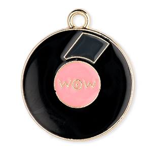 Anh&auml;nger Metall LP "Wow" Gold-black-pink