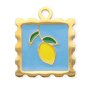 Anh&auml;nger aus Stainless Steel - Rostfreiem Stahl Square with Lemon Gold-blue-yellow-dark green
