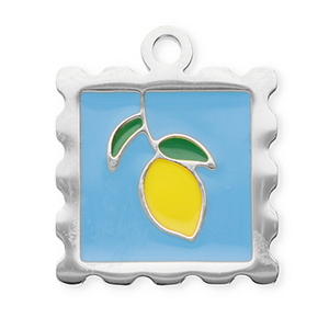 Anh&auml;nger aus Stainless Steel - Rostfreiem Stahl Square with Lemon Silver-blue-yellow-dark green