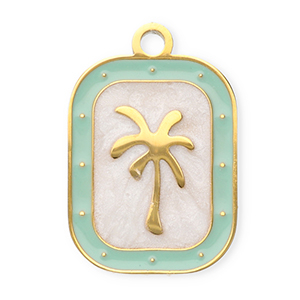 Anh&auml;nger aus Stainless Steel - Rostfreiem Stahl Rectangle with Palmtree Gold-mint green-white