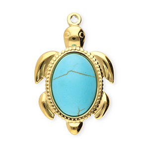 Anh&auml;nger aus Stainless Steel - Rostfreiem Stahl Turtle Gold-blue