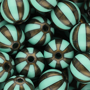 16 mm DQ&reg; Perlen aus Acryl mit Streifen Turquoise green-golden brown