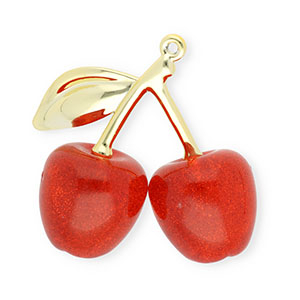 Anh&auml;nger Acryl Cherries Gold-red glitter