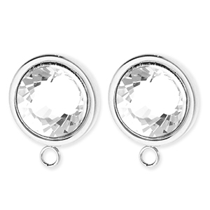 BY31&reg; Zubeh&ouml;r aus Stainless Steel - Rostfreiem Stahl Ohrringe&nbsp;/&nbsp;Ohrstecker Round with Crystal with Loop Silver-crystal