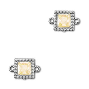 Zwischenst&uuml;cke aus Stainless Steel - Rostfreiem Stahl Zirkonia Square Silver-light orange