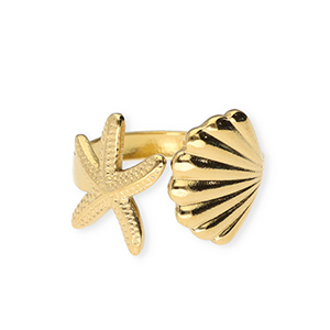 Stainless Steel - Rostfrei Stahl Ringe Starfish and Shell Gold