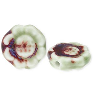 Keramik Perlen Flower Light green-port red