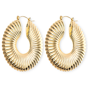 Statement-Ohrringe&nbsp;/&nbsp;Creolen Circle ridged mit Rostfrei Stahl-Stecker Gold