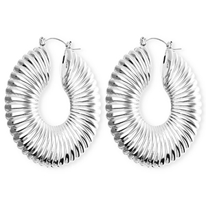 Statement-Ohrringe&nbsp;/&nbsp;Creolen Circle ridged mit Rostfrei Stahl-Stecker Silver