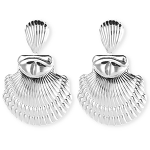 Statement-Ohrringe&nbsp;/&nbsp;Ohrstecker Shell ridged mit Rostfrei Stahl-Stecker Silver