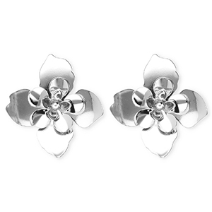 Statement-Ohrringe&nbsp;/&nbsp;Ohrstecker Flower mit Rostfrei Stahl-Stecker Silver