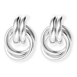 Statement-Ohrringe&nbsp;/&nbsp;Ohrstecker  Double Ring mit Rostfrei Stahl-Stecker Silver