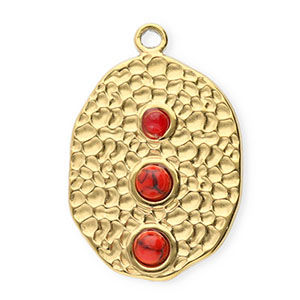Anh&auml;nger aus Stainless Steel - Rostfreiem Stahl Oval with Dots Gold-red