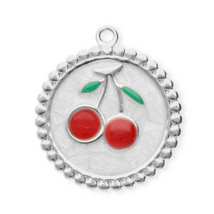 Anh&auml;nger aus Stainless Steel - Rostfreiem Stahl Round with Cherries Silver-pearl white-red-green