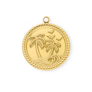 Anh&auml;nger aus Stainless Steel - Rostfreiem Stahl Round with Palmtree Gold