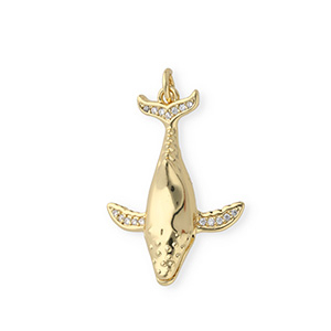 TQ Metall Brass Anh&auml;nger Whale with Rhinestones Gold-transparent