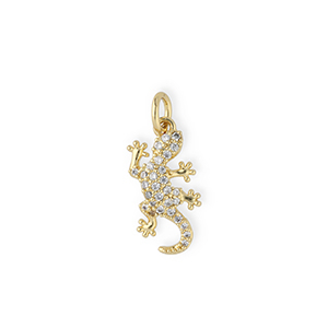 TQ Metall Brass Anh&auml;nger Lizard with Rhinestones Gold-transparent