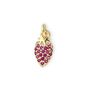 TQ Metall Brass Anh&auml;nger Strawberry with Rhinestones Gold-pink