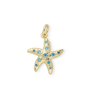 TQ Metall Brass Anh&auml;nger Starfish with Rhinestones Gold-blue