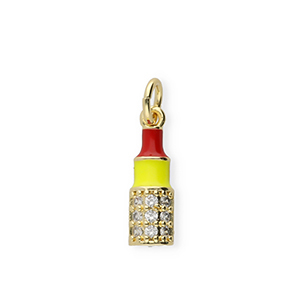 TQ Metall Brass Anh&auml;nger Lipstick with Rhinestones Gold-red-yellow-transparent