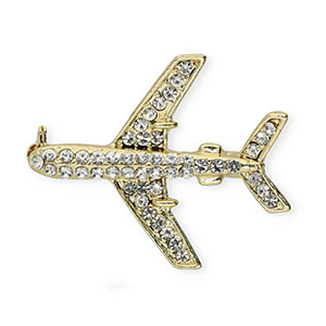 Broschen Airplane with Strass Gold-crystal