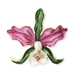 Broschen Flower with Strass Gold-orchid pink-green-white