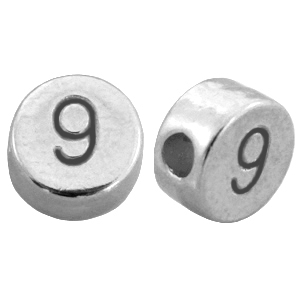 Metall DQ Zahlen Perlen&nbsp;# 9 antik silber  (nickelfrei)