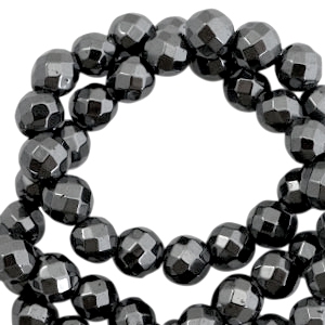 Perlen H&auml;matit rund 6mm Facett geschliffen Anthracite grey